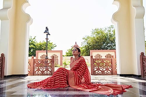Image of Vardha Women's Banarasi Georgette Saree with Unstitched Blouse Piece - Gold Zari Woven Work Sarees for Wedding (Vritika)
