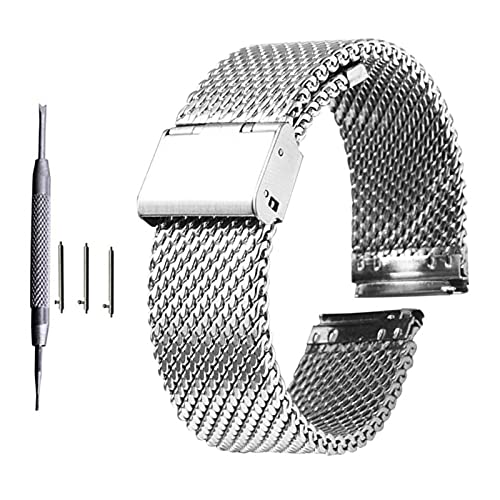 Correa de reloj milanesa negra con malla de acero inoxidable de 22mm 2