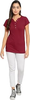 Boldwink Women’s Pure Cotton V-Neck T-Shirt – Regular Fit, Stylish Criss-Cross Neck, Half & Full Sleeve Top, Ideal for Casual Price In India