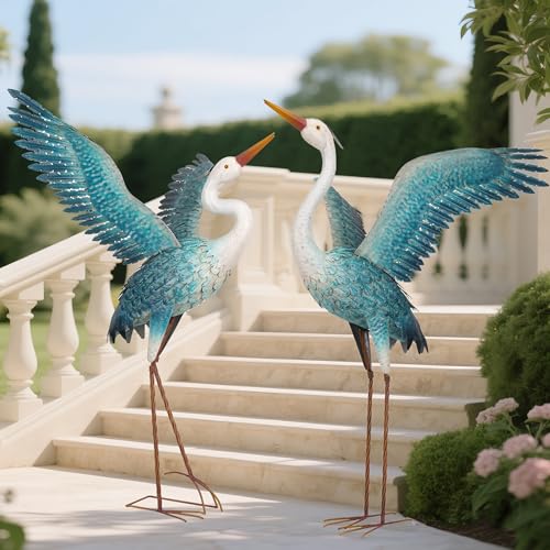 chisheen Garden Statue Outdoor Metal Heron Crane Yard Art Sculpture for Lawn Patio Backyard Decoration,46 inch (2-Pack) (White&Blue) by chisheen - Image 7