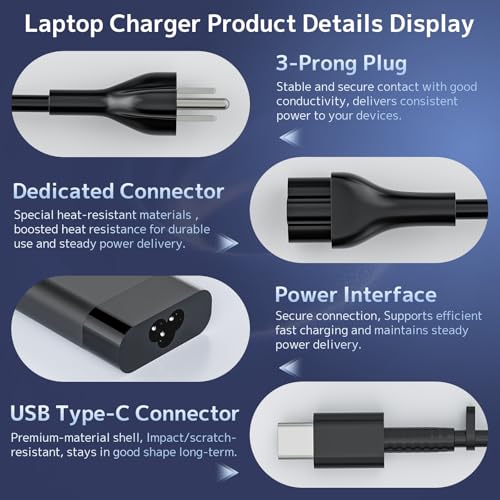 Image of New Slim 65W USB Type C Laptop Charger Compatible with HP, Spectre X360 Envy X360 Elite x2 Elitebook Pavilion Chromebook ProBook Omnibook TPN-LA12 Fast Charging Computer Power AC Adapter (TPN-LA22)