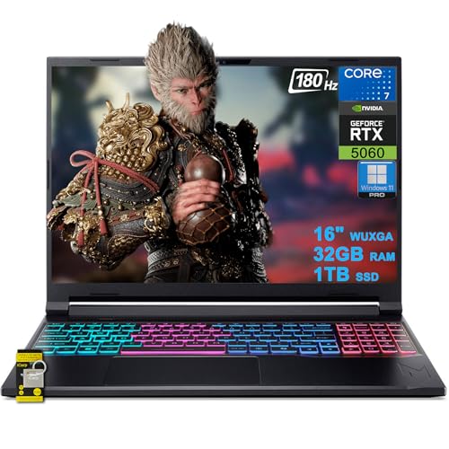 acer Nitro V 16S Gaming Laptop 16' WUXGA IPS 180Hz Intel 10-core Core 7 240H (Beats Ultra 7 268V) 32GB RAM 1TB SSD GeForce RTX 5060 DLSS4 GDDR7 (Up to 572 AI Tops) 4-Zone RGB Backlit Win11Pro ICP Hub