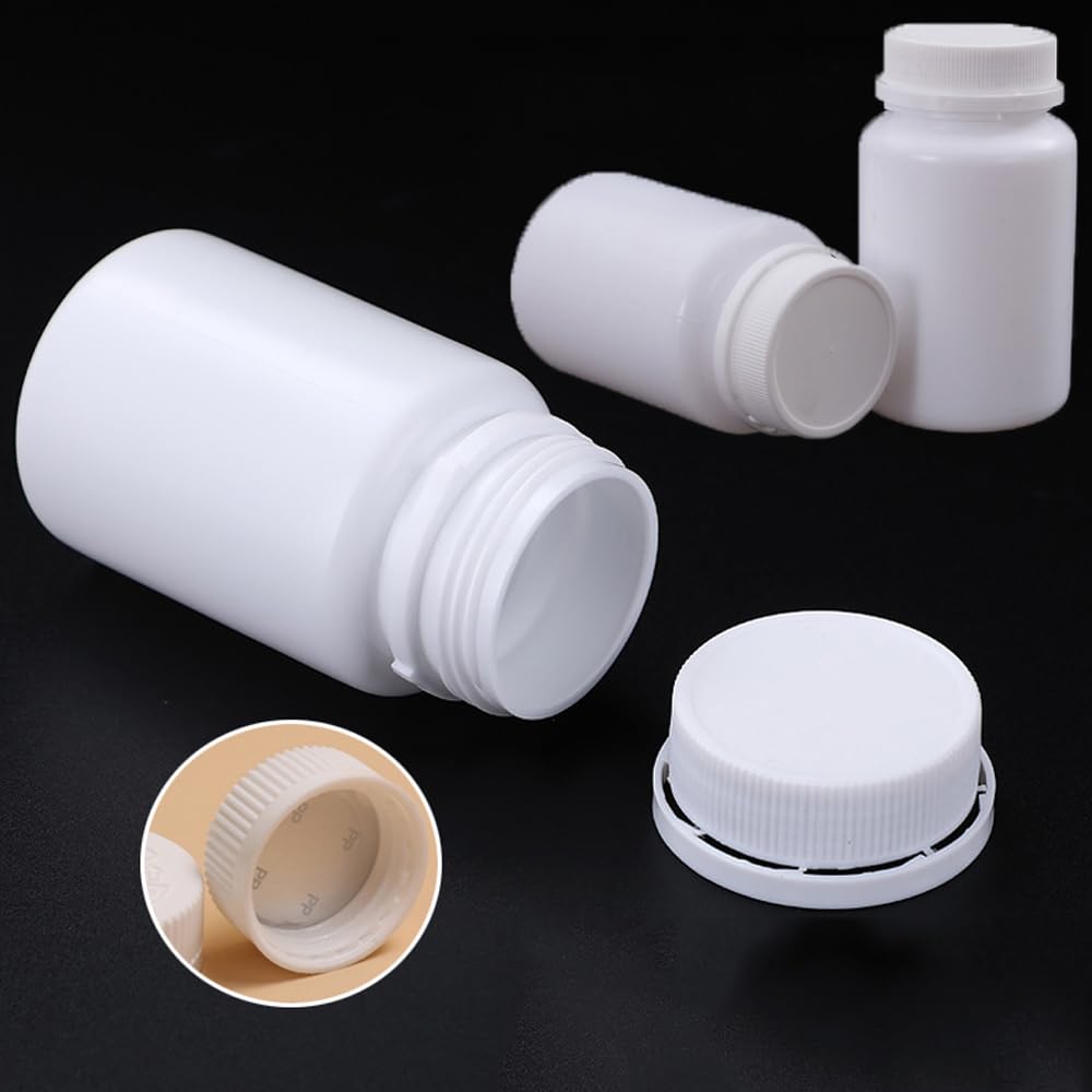 50 Stück Kunststoff-Kapselflaschen aus HDPE, weiß, leere Verschlusskapseln, pharmazeutischer Behälter mit Schraubverschluss, Pillen, Medizin, Kapselpulver, Fläschchen, tragbar, nachfüllbar, 150 ml