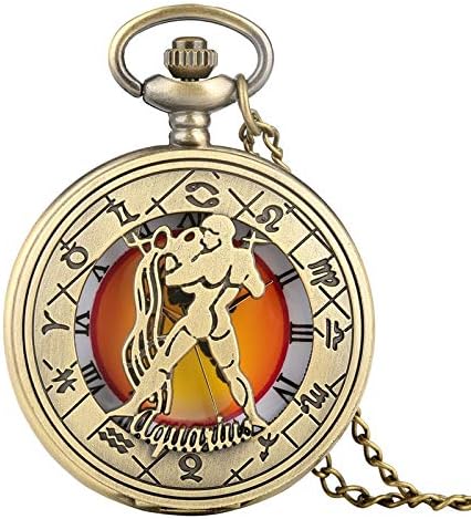 Vintage Pocket Watch,Men Gifts, Retro Zodiac Pattern Pocket Watch Necklace Chain Copper Twelve Constellation Pendant Clock-Leo (Color : Taurus)