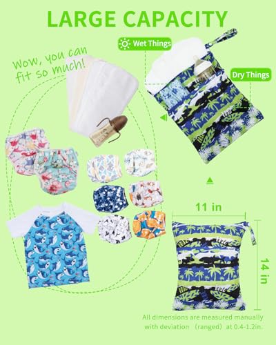 Image of babygoal Wet and Dry Pockets for Baby Nappies, Washable Travel Bags, Beach, Pool, Gym Bag for Swimsuits and Wet Clothes, with Two Zip Pockets, Colour: 41, 30cm x 36cm, Wet and Dry Bag