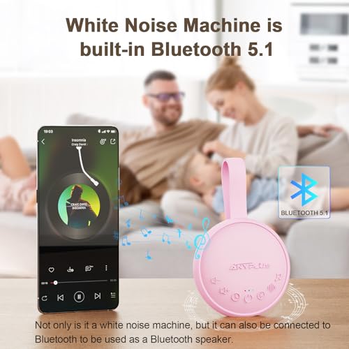 Image of White Noise Sound Machine for Sleeping Adults & Baby, Portable Noise Machine with 24 Soothing Sounds, Bluetooth 5.1, Battery Powered, 3 Timer Settings, Memory Function for Home, Office, Travel (Pink)