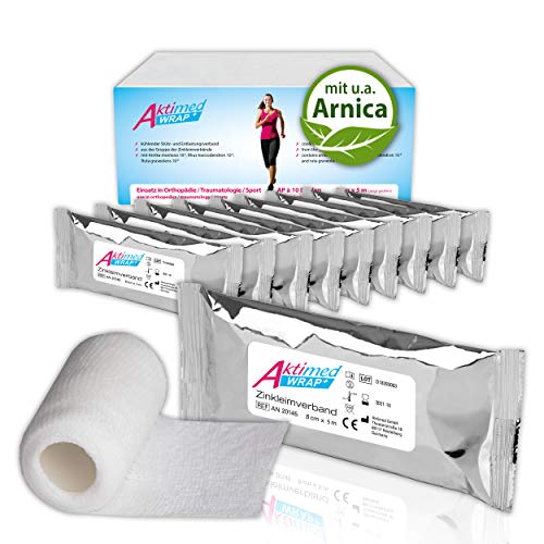 AKTIMED Wrap+ Zinkverband (10er-Pack) Zinkleimverband kühlend feuchter Entlastungsverband mit pflanzlichem Extrakt Arnika D6* - Zinkleimbinde Dermatest sehr gut patentierter Kühlverband