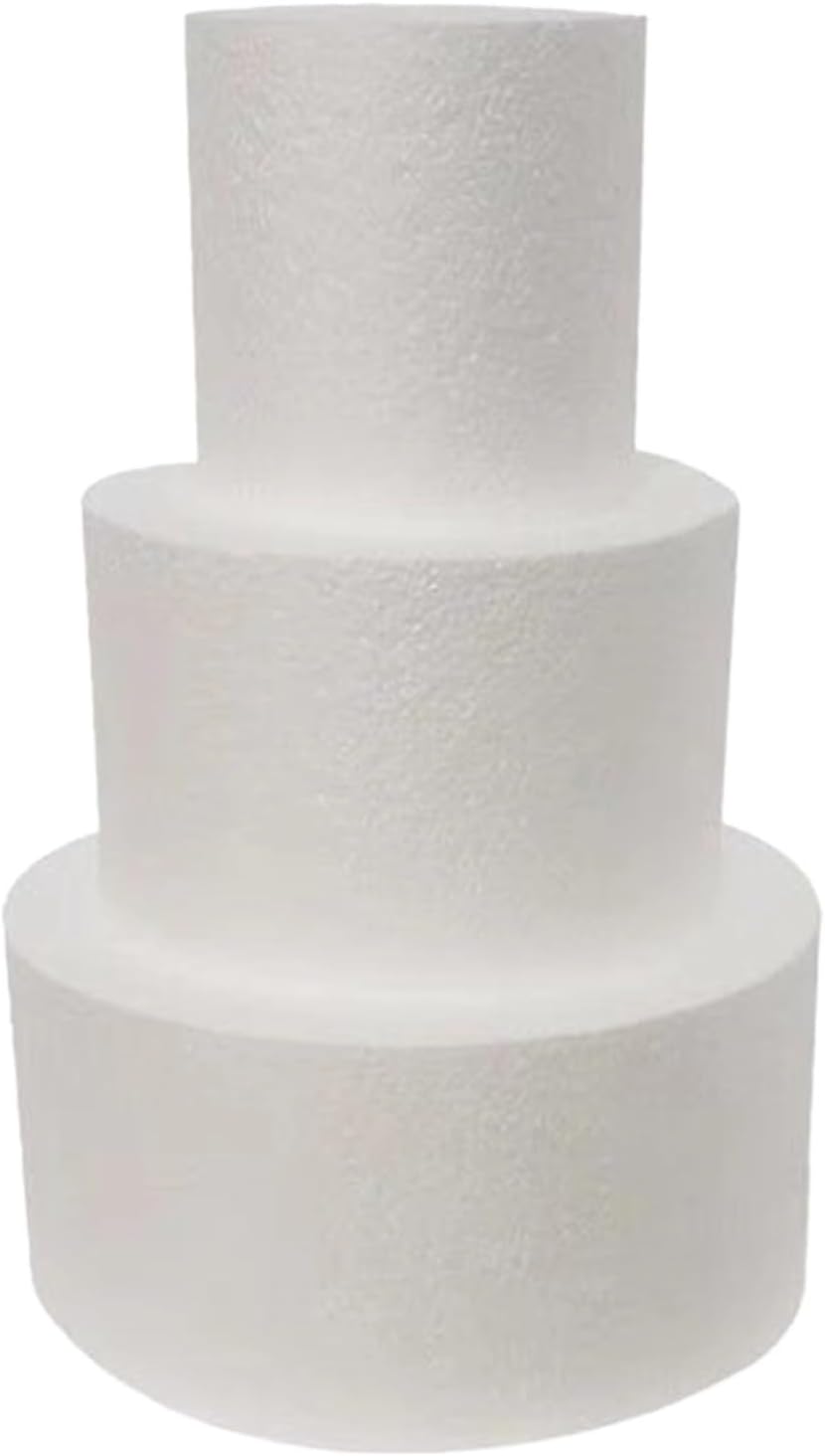 Round Foam Cake Dummy Set Of 3, 4 In / 10 Cm, 6 In / 15 Cm, And 8 In / 19 Cm For Beginners, Smooth And Reusable Foam Dummies For Cake Decorating Practice