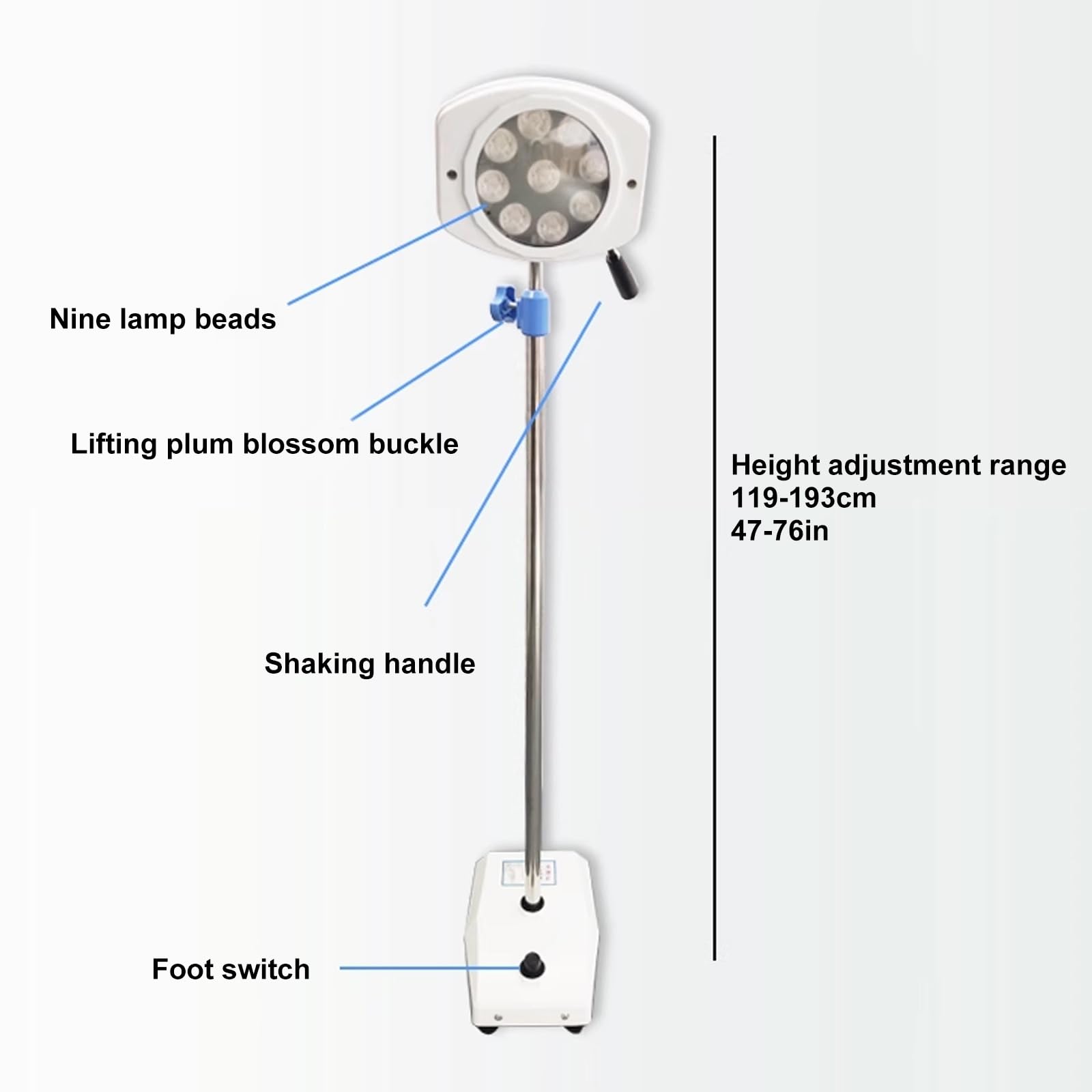 Lampa do badań medycznych Led, bezcieniowa lampa medyczna, lampa chirurgiczna, ruchoma lampa dla zwierząt domowych, lampa bez cienia, regulowana wysokość i jasność