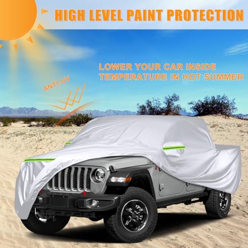 Image of Waterproof Car Covers Replace for 2019-2025 Jeep Gladiator, 6 Layers Silver All Weather Custom-fit Car Cover with Zipper Door & Windproof Bands for Snow Rain Dust Hail Protection