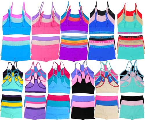 Image of ToBeInStyle Girl Pack of 6 Set Spaghetti Strap Training Bras & Boyshorts Bikinis