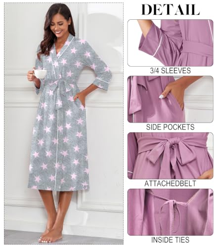 Image of PrinStory Womens Robe Long Knit Bathrobe Lightweight Soft Robes Ladies Bath Robe