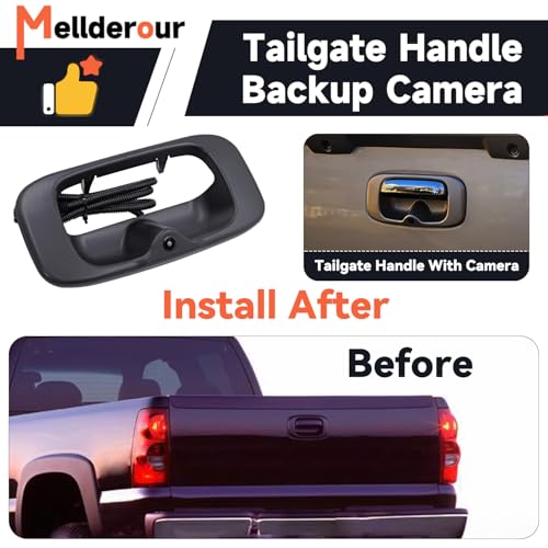 Image of Tailgate Handle Backup Camera Compatible with Chevy Silverado GMC Sierra 1500 2500 3500 HD Classic 1999-2007 Tailgate Reversing Rear View Back Up Camera RCA Plug.Replace#15228539, GM1915105, GM1916102