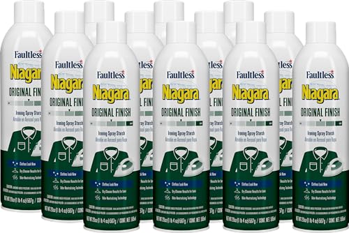 Liquid Starch Iron Spray (20 oz, 12-Pack) - Niagara Starch Spray Iron Aid: Non-Flaky/Clogging | Durafresh Scent - Original Hold Iron Out Spray - Iron Spray Pack for Clothes & Fabrics