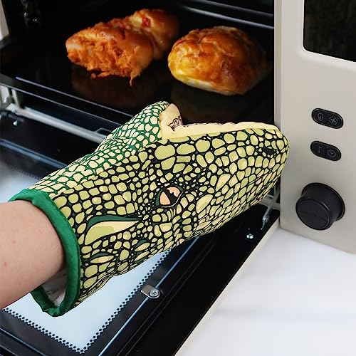 1 Pair Novelty Alligator Souvenir Oven Mitts Heat Resistant Crocodile Design Cotton Oven Gloves for Grilling Cooking Baking Barbecue Fun Animal Pattern Kitchen Gloves Mittens - Image 5