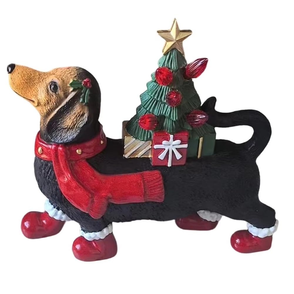 CTRLZS Dachshund Christmas Decor Figurines Cute Lighted Dog Sculpture Small Home Bedroom for Desk Table Shelf Room