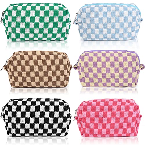 SOIDRAM-6-Pcs-Checkered-Makeup-Bag-Preppy-Cosmetic-Bag-Bulk-Pink-Black-Makeup-Pouch-Personalize-Travel-Toiletry-Bag-Organizer-Cute-DIY-Makeup-Brushes-Storage-Bag-for-Women