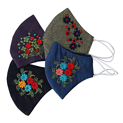 Vastragrah Womens Cotton Mask with Embroidery Flower work (MK002-Mask Flower 1 side_All 4 Colors) (B0982DQ6NY) Amazon Price History, Amazon Price Tracker