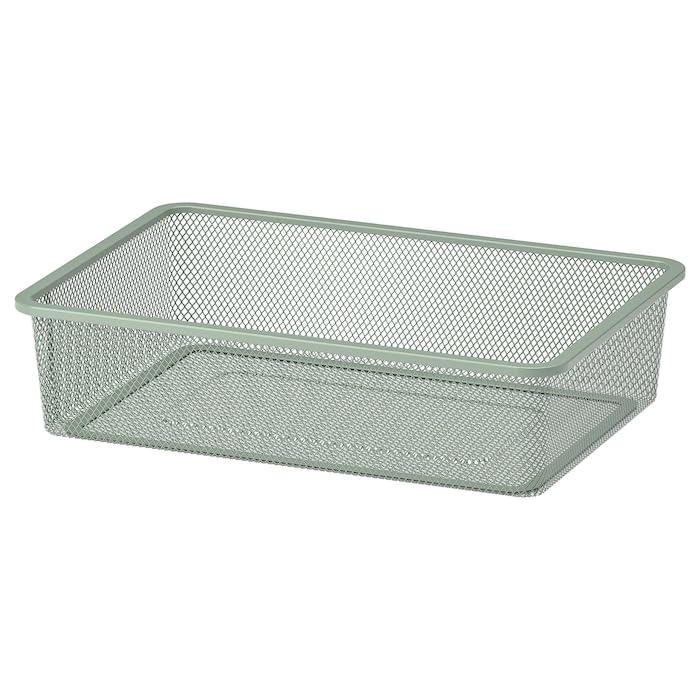 Luckora Large Mesh Storage Basket – 42x30x10 cm, Sturdy Metal Organizer Box for Home, Office, Shelves, Drawers (Light green-grey)
