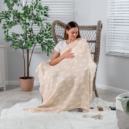 Image of Comfy Cubs Muslin Swaddle Blankets Pack of 4, 47 x 47 Inches, Soft Cotton Baby Blanket Set, Large Multipurpose Swaddling Wraps for Newborns - Self-Soothing Swaddle - Sun, Rainbow, Rain, Doodle