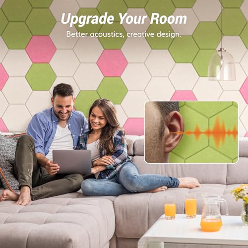 Image of 12 Pack High Density Hexagon Acoustic Panels, TONOR 12 inchx 10 inchx 0.4 inch Soundproof Wall Panels, Sound Absorbing Panels for Interior Wall Decor, Peel and Stick Modern for Studio, Office, Home, Green