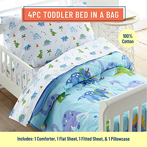 Wildkin Plush Blanket Bundle With Cotton 4 Pc Toddler Bed In A Bag (Dinosaur Land) #TOP4