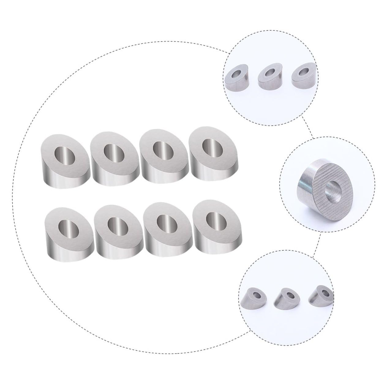 Toddmomy 8Pcs 1/4 Inch Stainless Steel 35 Degree Beveled Wire Rope Washers for Cable Railing Hardware Kit with Protective Sleeve, Wire Rope Connector Fasteners for Staircase Guardrail