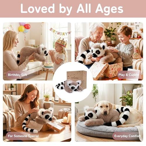 Image of Niuniu Daddy Lemur Weighted Stuffed Animals for Kids & Adults, 20 inch | 3.3lb Large Weighted Plushies Pillow for Sleeping and Calming, Cute Lying Plush Toy Huggable Gift for Everyday Comfort