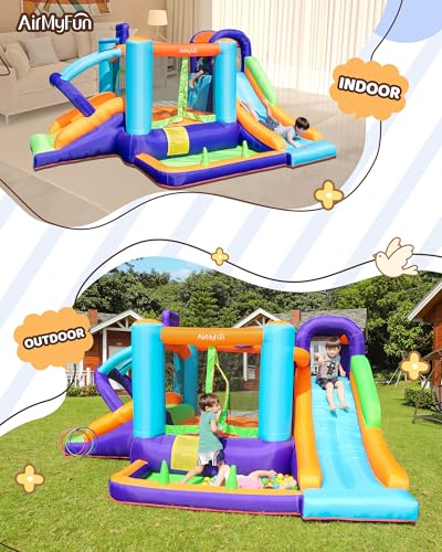 Image of AirMyFun Bounce House for Kids and Toddler, Inflatable Bouncy Castle with Blower Outdoor Indoor Backyard Jumping House with Slide (82003)
