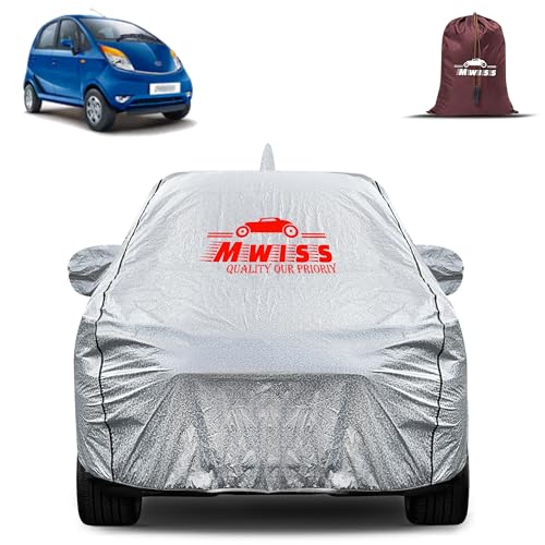 Image of Waterproof Car Body Cover for Tata Nano | Mirror & Antenna Pocket Anti-Scratch with Soft Cotton Inner Lining Triple Stitched Protection| Heat Resistant | Rain Protection (Silver)