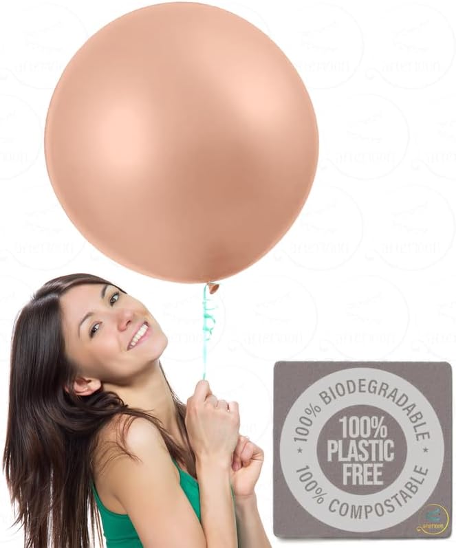 AFTERLOON Globos biodegradables, 12 piezas de 18 pulgadas, redondos, extra grandes, oro rosa, grueso y fuerte, látex natural jumbo XL, gran flotador