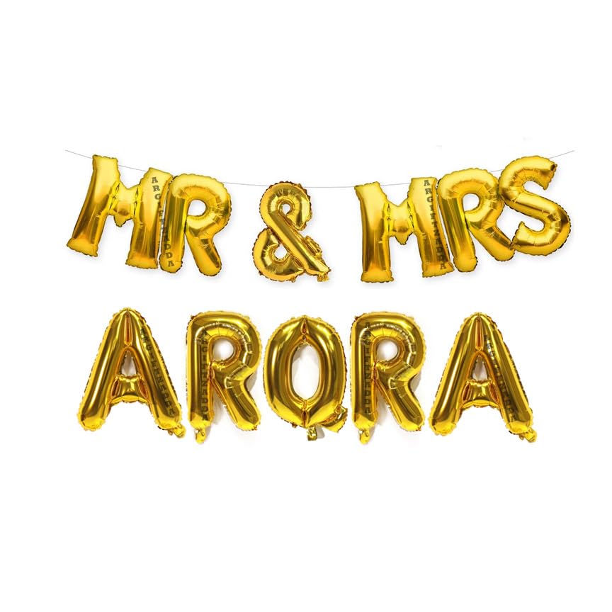 Image of AR GIFTZADDA inchMr & Mrs Arora inch Letter Alphabet Foil Balloon Golden Kit, Birthday Anniversary Theme Party, Foil Balloons, Welcome Mr & Mrs Balloons Decoartion (Mr & Mrs Arora)