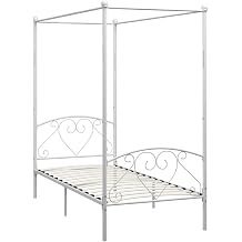 vidaXL Canopy Bed Frame without Mattress White Metal 90x200 cm