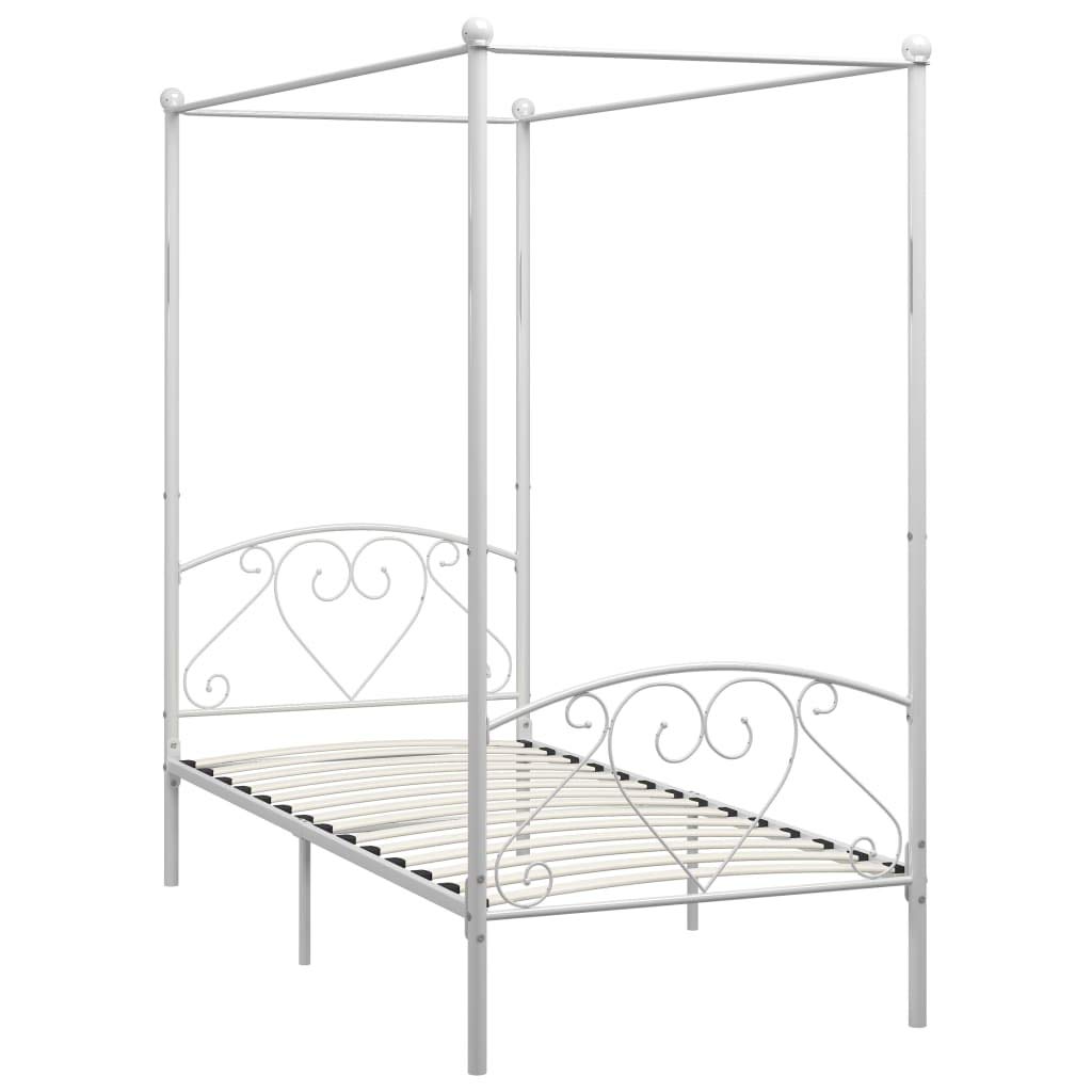 vidaXL Himmelbett Bett Bettgestell Doppelbett Metallbett Bettrahmen Lattenrost Schlafzimmerbett Schlafzimmermöbel Ehebett Weiß 120x200cm