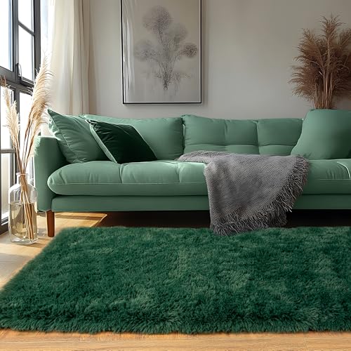 Runner Rugs for Bedroom 2x6 Rug Runners for Hallways Non Slip Soft Shag Bedside Rug, Fluffy Area Rug Throw Rugs for Living Room, Floor Carpet Runner for Nursery Kids Dorm, Blackish Green