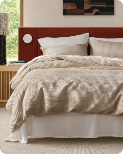 Bedsure Cotton Duvet Cover Queen - 100% Cotton Waffle Weave Khaki Duvet Cover Queen Size, PureWoven Breathable Tan Bedding Set for All Season, 3 Pieces, 90'x90'