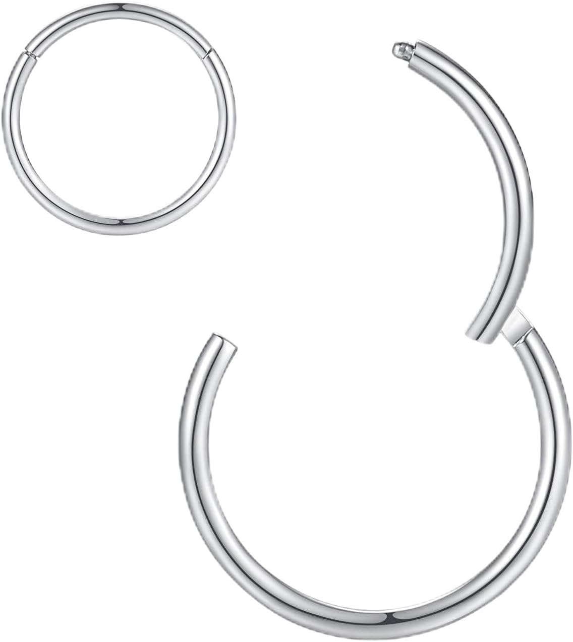 ORANGELOVE Hypoallergenic Nose Rings 20G 18G 16G 14G 12G 10G 8G 316l Surgical Steel Septum Jewelry Hinged Segment Ring Body Piercing Nose Hoop Lip Rings Nose Helix Cartilage Rook Earrings