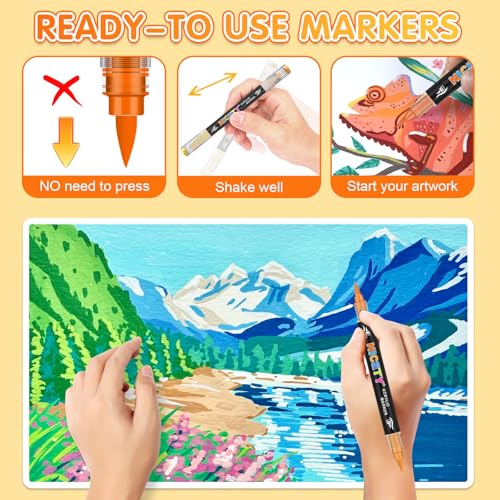 Image of NICETY 144 Colors Acrylic Paint Markers - 72 Pack Dual Tip Acrylic Paint Pens with Brush Tip, Water-Based Quick-Dry Non-Bleed Paint Markers for Rock, Wood, Glass, Ceramic, Fabric, and Canvas