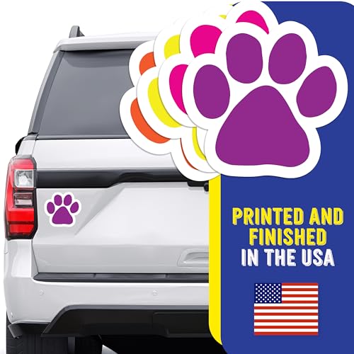 Image of Bright Prints Paw Locker Magnet 5 Inch 4 Pack, Dog Lover Gift, Made in USA | Heavy duty magnetic decal for car, truck, SUV or fridge, full color UV printed