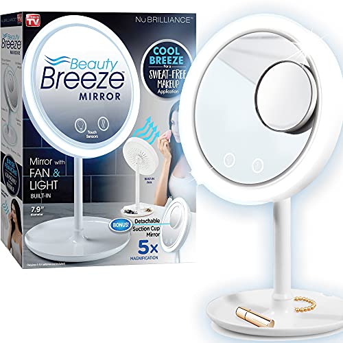 Beauty Breeze Mirror Lighted 5X Magnification Makeup Mirror Shaving Mirror with Built-in fan by NuBrilliance-As Seen On TV Beauty Breeze Mirror Lighted 5X Magnification Makeup Mirror Shaving Mirror with Built-in fan by NuBrilliance-As Seen On TV