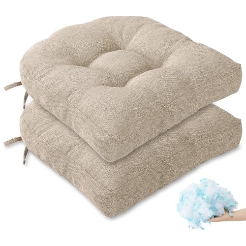 Tromlycs Chair Cushions for Dining Chairs Kitchen Seat Cushions Room Set of 2 Pads with Ties Indoor Non Slip Office 18 x 18 Inch, Beige