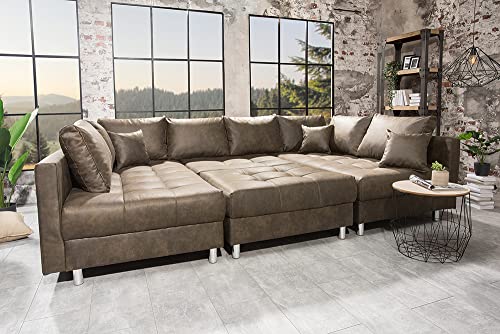Riess Ambiente Modernes XXL Sofa Kent 303cm Taupe Federkern inkl. Hocker und Kissen Wohnlandschaft Schlafsofa Schlafcouch Couch Ecksofa mit Schlaffunktion – Bild 8