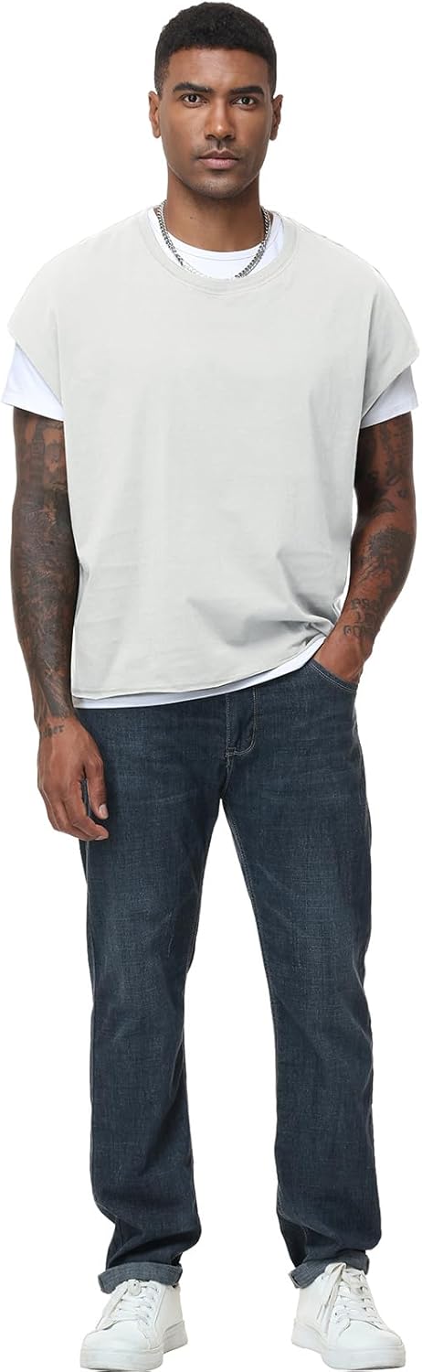 KEEPSHOWING Sleeveless Shirts for Men Cotton Dolman Sleeve Crop Vest Top T Shirts Men Muscle Loose Running Tank Tops
