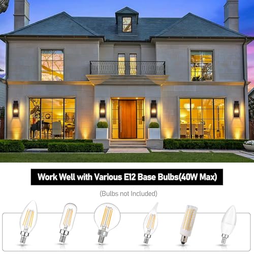 Image of BesLowe 20'' Large Outdoor Wall Lights, Modern Black Exterior Wall Lanterns | Waterproof Metal Construction, Rust-resistant, Quick & Easy Installation, Clear Glass Shades & E12 Socket