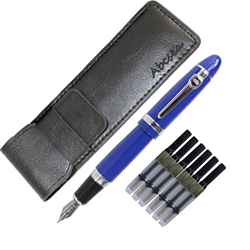 1PCS Heavy Big 159 Fountain Pen and 6PCS Fountain Pen Ink Converter with 1PCS Pen Pouch, Screw-in Style, Ink Converter Fit for Jinhao, Baoer Pen, Duke Fountain Pen and 95% Chinese Fountain Pen (Blue)