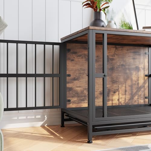 VECOCHO Hundekäfig Möbel, Hundebox für Zuhause Große/Mittlere Hunde,Beistelltisch, Hundehütte Indoor, Hochbelastbar Hundehaus für Zuhause, Herausnehmbares Tablett, 2 Türen, Dog Crate Furniture