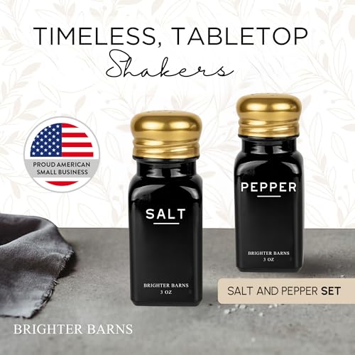 Image of Luxury Salt and Pepper Shakers Set by Brighter Barns - Black and Gold Kitchen Decor and Accessories - Modern Salt Shaker with Stainless Steel Lids for Contemporary Home, Restaurant, Gifts (Black /Gold)