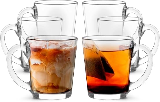 LEMONSODA Clear Large Glass Coffee Mug with Handles for Hot Beverages, Clear Mugs for Espresso, Tea, Cappucino, Latte, Juice 8.75 oz, 10.5 oz, 12 oz 10.5 oz, Set of 6