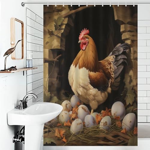 Rideau de douche les poules en polyester imperméable lavable 122x183cm