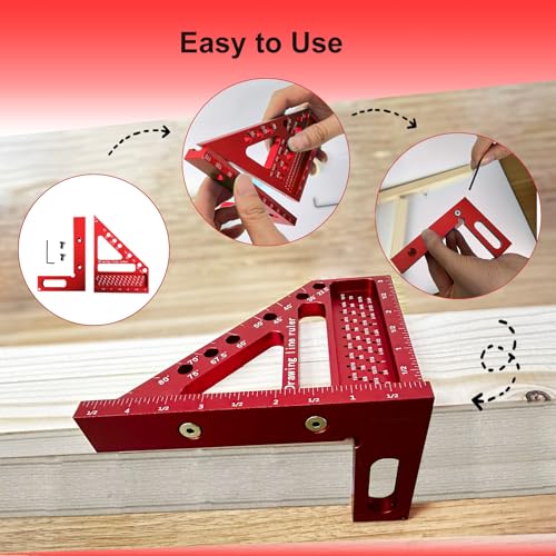 3D Multi-Angle Measuring Ruler, Carpenter Square Protractor 22.5-90 Degree with Position Pin, Aluminum Alloy Miter Triangle Ruler Layout Measuring Tools, Woodworking Tool (Inch) - Image 7
